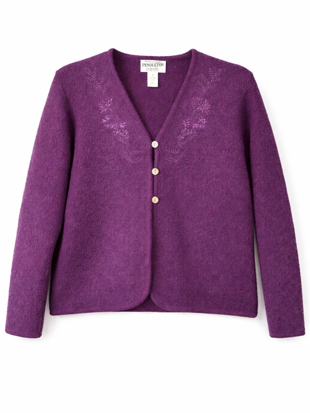 Pendleton 100% Virgin Wool Purple Floral Embroidered Cardigan S